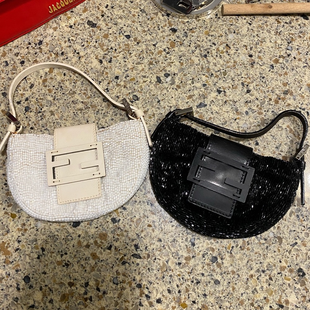 RARE Authentic Fendi Beaded Mini Croissant Bag in Black or White